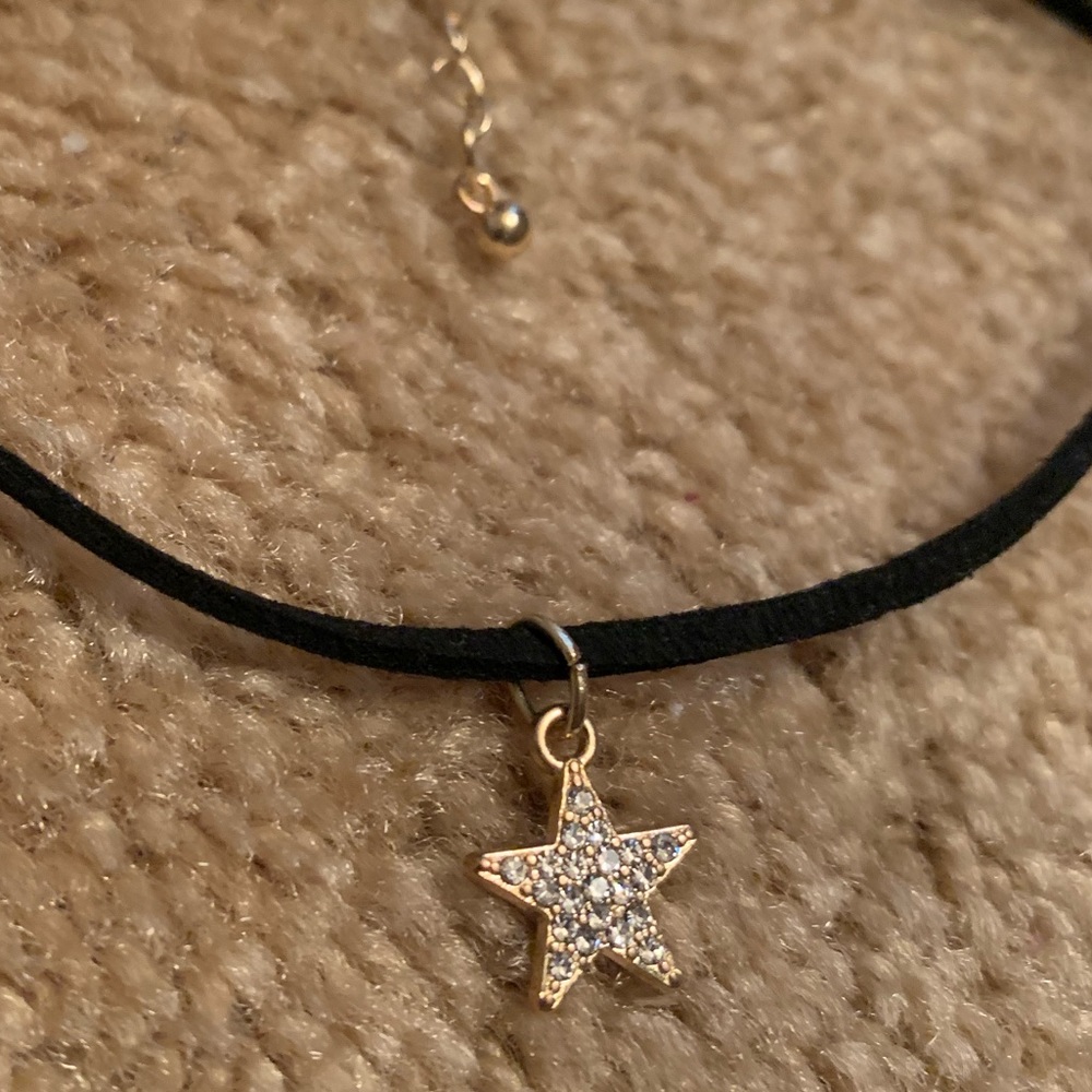Black with Gem Gold Star Chocker Necklace